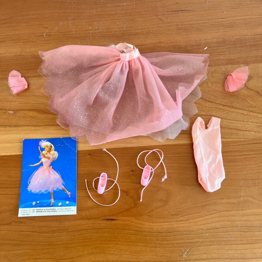 Vintage 1986 My Favorite Barbie Ballerina Pink Outfit Tutu Shoes Mattel